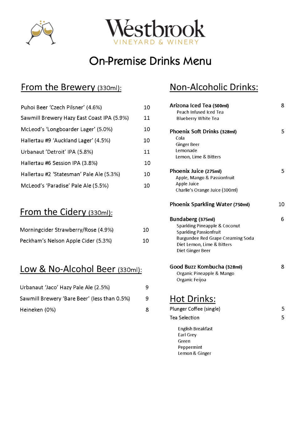 1. Westbrook On-Premise Drinks List SUMMER 2024 Pg2 (beer, juice etc).png